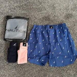 NEW NWT Nautica Men's Small Set of 3. Pink/Blue Sailboat Boxers. MUST BE BUNDLED